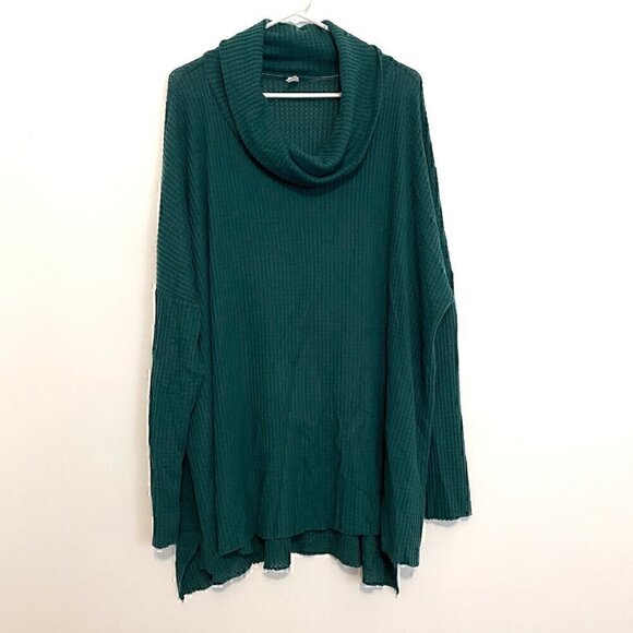 BP NORDSTROM Plus Size Waffle Knit Cowl Neck Top Dark Green Long Sleeve Tunic 4X - Picture 2 of 13